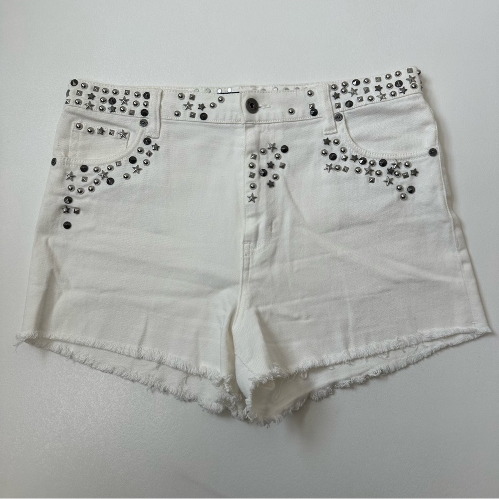 Kendall + Kylie The Icon Short Studded White Denim Shorts Womens Size 30